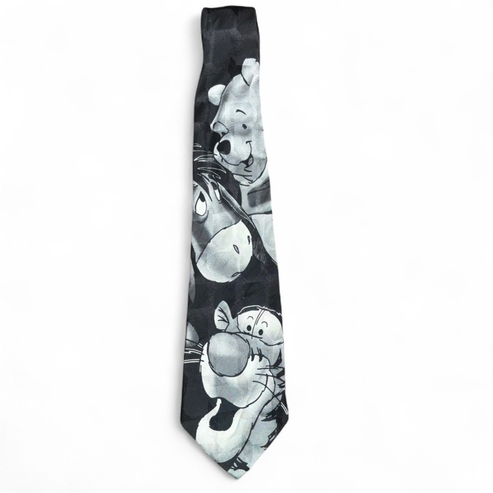 Vintage Disney Pooh Silk Tie Black & White Winnie the Pooh Tigger Eeyore